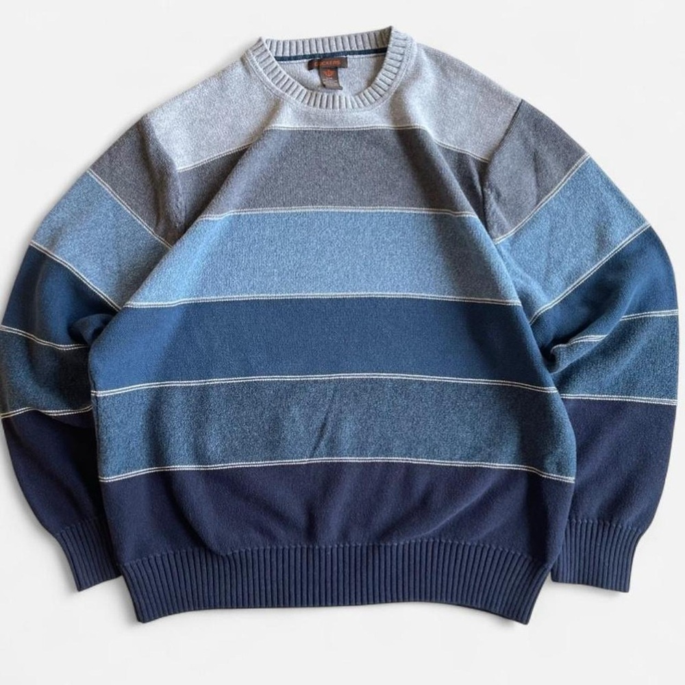 Dockers Men’s Blue & Gray Striped Cotton Knit Crewneck Sweater L